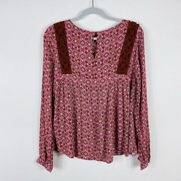 Daniel Rainn DR2 Size Small Floral Long Sleeve Blouse Top Pink Burnt Orange - Picture 3 of 6